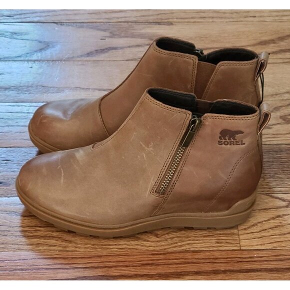 SOREL Evie II Zip Winter Waterproof Bootie Womens 8.5 Leather Ankle Wedge Boots - Picture 3 of 12